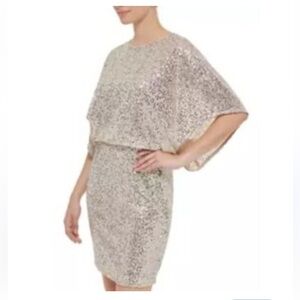 Sparkling Jessica Howard Gold Sequin Flutter Sleeve Mini Dress Old HollywoodGlam